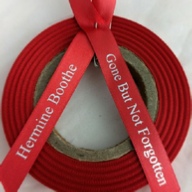 Personalised Funeral Ribbons - 10mm Red ribbon with Metallic Silver print
