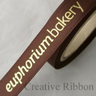 Personalised Satin Ribbon - 15mm Flat Metallic Gold Foil Print