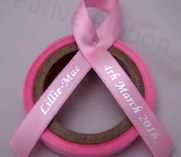 Personalised Memorial Ribbons - 10mm Baby Pink with Metallic Silver print