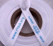 Personalised Charity Ribbons - 10mm White ribbon with Blue print